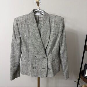 Elegant Women's Gray Plaid Blazer with Skirt